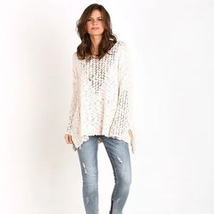 Free People Pretty Pointelle Knit Sweater Chunky Knit Oversized Ivory, Small